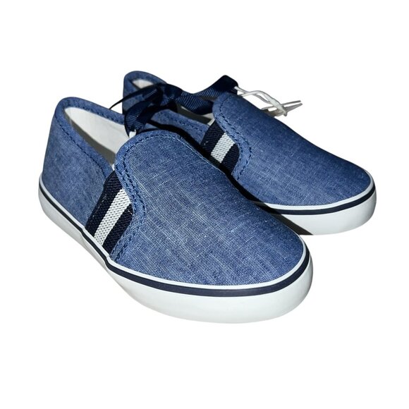 Janie & Jack Chambray Stripe Slip On Sneaker Sz 6 Unisex Blue Denim - Picture 2 of 10